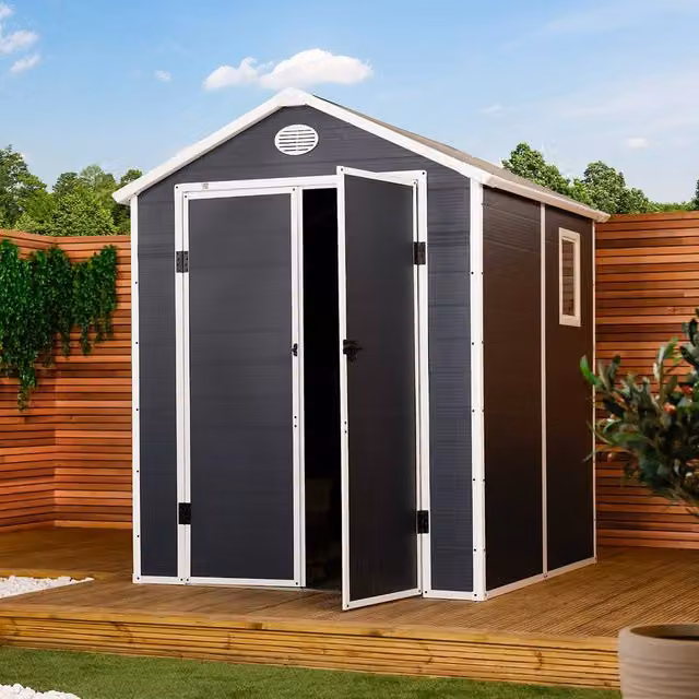 Charles Bentley Grey Plastic Garden Storage Shed with Gable Roof and Side Vents – 1