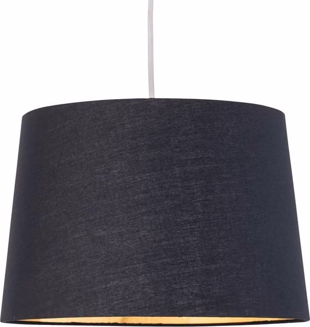 First Choice Lighting Zoey Cylinder Fabric Pendant Lamp Shade, Black and Gold, Diameter: 28.5 cm