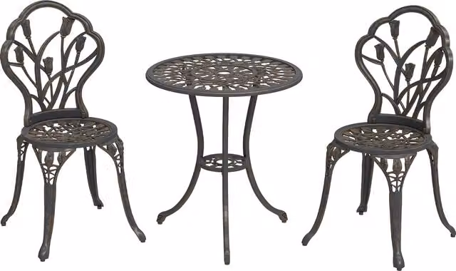 Outsunny 3 Piece Bronze Tone Aluminium Patio Bistro Set for 2 with Round Table and Umbrella Hole – 1