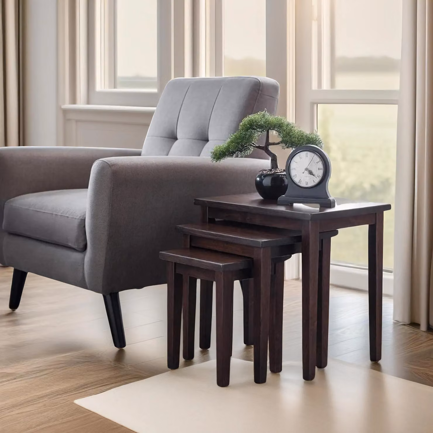 Pirlo Plush 3-Piece Mahogany Nesting Tables in Dark Brown – 2