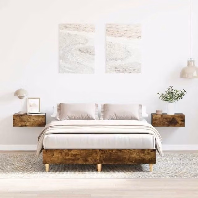 Berkfield Home Double Bed Frame in Smoked Oak Brown, Engineered Wood, W/D/H: 135 x 190 cm – 1