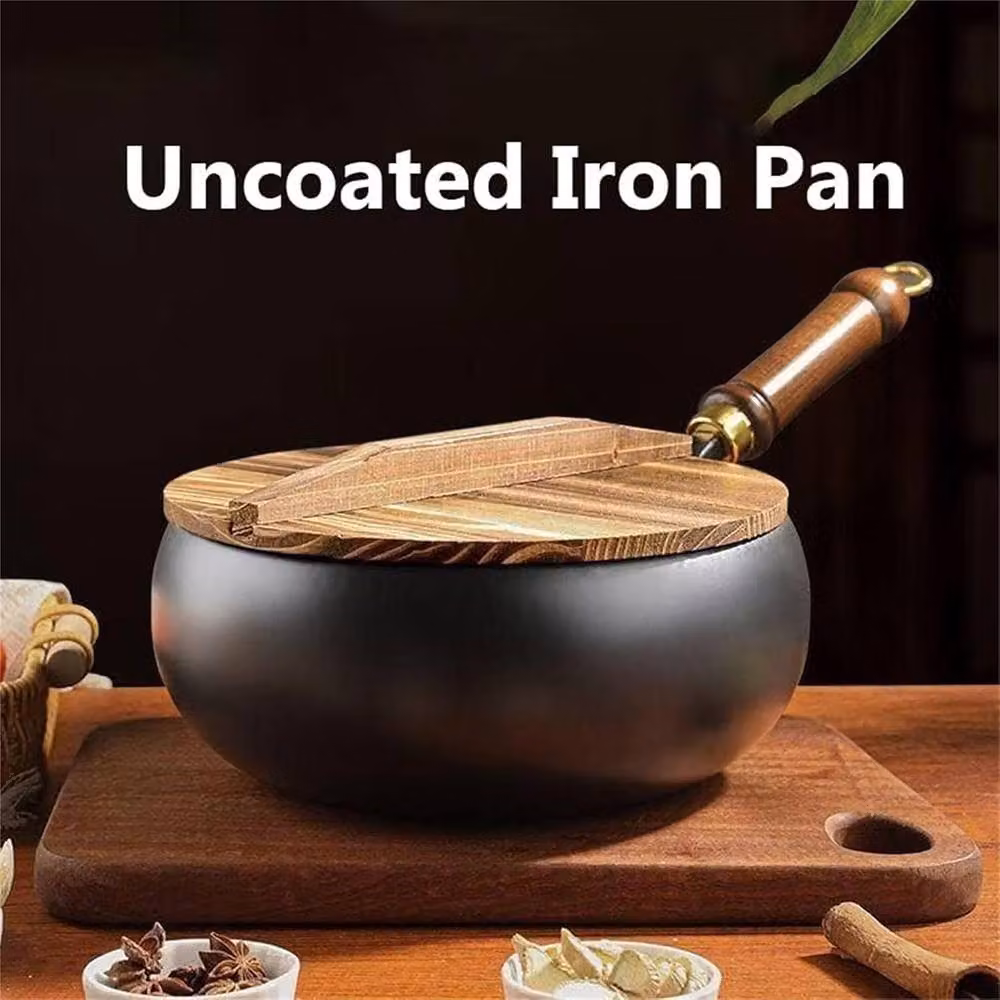 Ventryn Uncoated Cast Iron Wok with Wooden Lid Handle in Black – 3