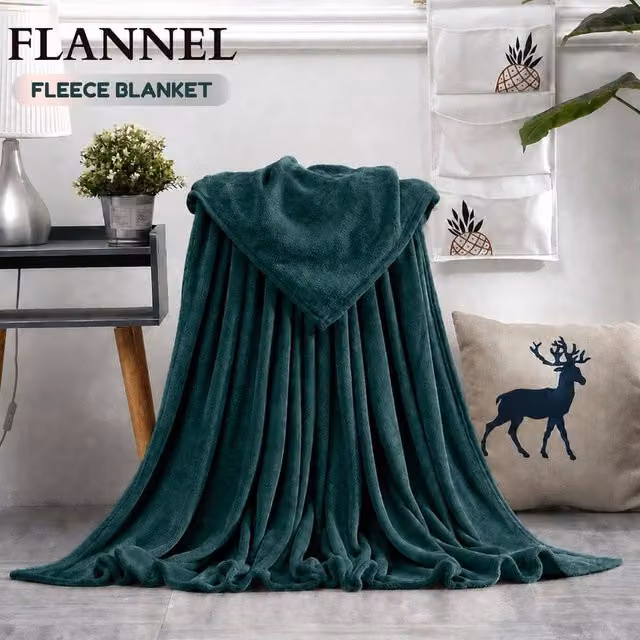 Grace Luxury Ultrasoft Flannel Fleece Blanket Throw in Green, W: 150 cm, D: 200 cm