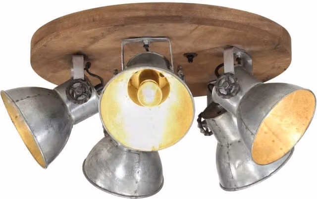 Berkfield Home Vintage Silver and Wood Ceiling Lamp, 25 W, E27, W/D/H: 50 x 50 x 25 cm – 1