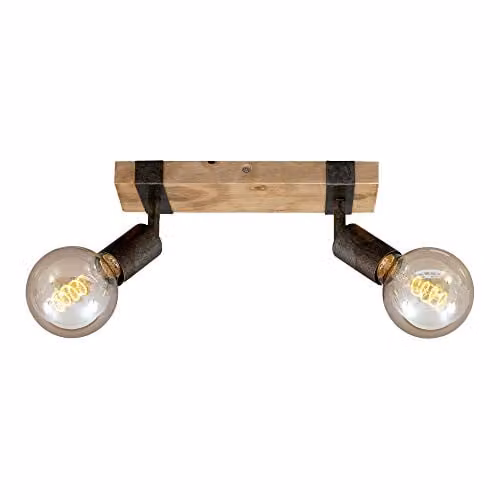Briloner Vintage Ceiling Spotlight Bar in Grey and Wood with 2 x E27 Adjustable Spotlights, W/D/H: 28 x 10 x 9 cm – 1