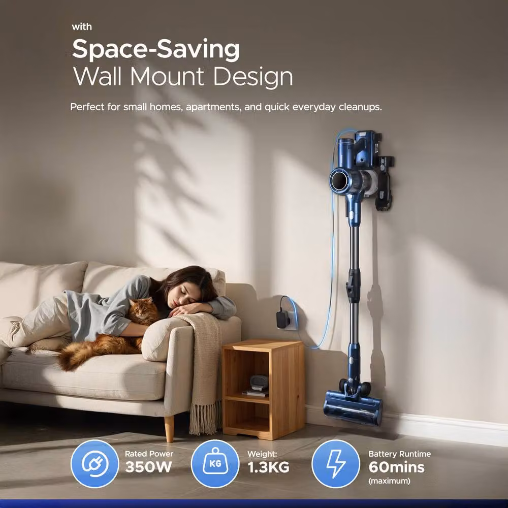 Keplin 350W Cordless Bagless Vacuum Cleaner in Blue with LED Headlight and HEPA Filter – 5