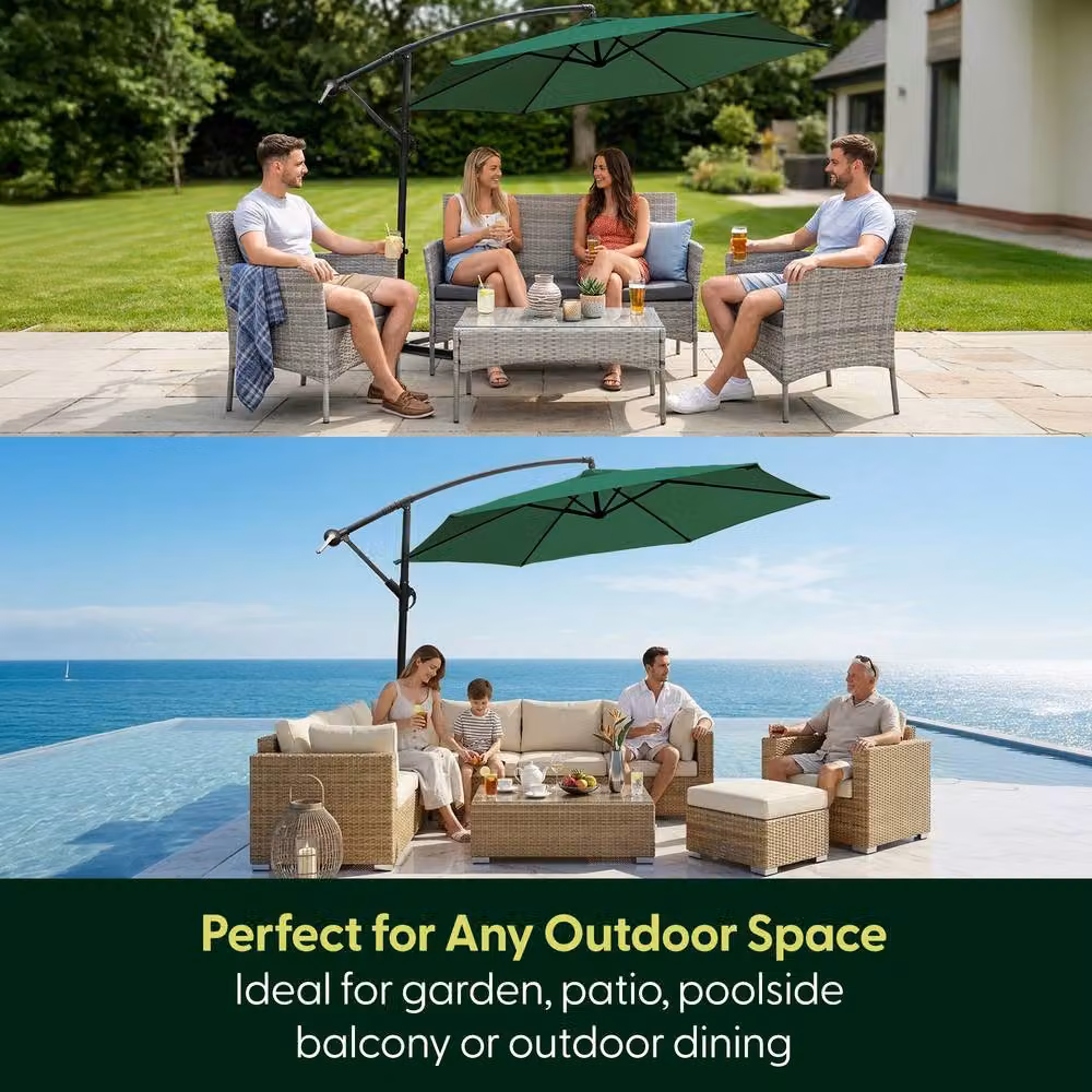 Keplin 3M Cantilever Garden Parasol in Green with Cover – 7