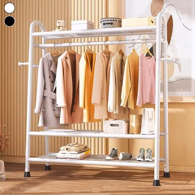 FORGEVIO White Heavy Duty Double Metal Clothes Rail