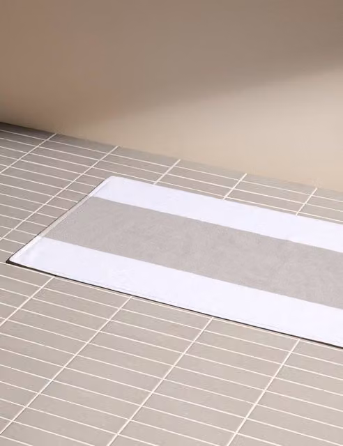 M&S x Kelly Hoppen Grey Striped Pure Cotton Rectangular Bath Mat