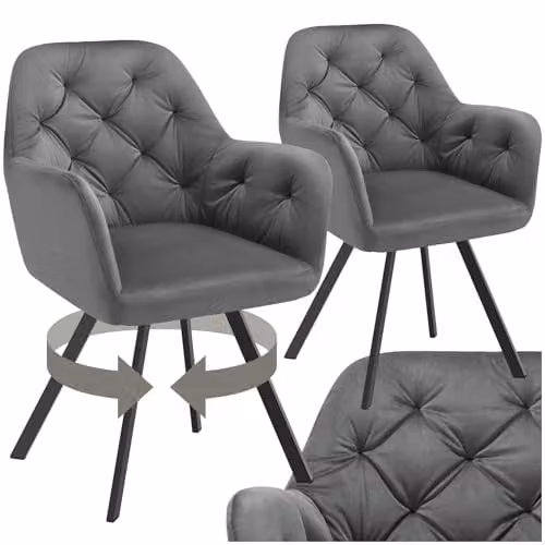 tectake Set of 2 Lucia Armchairs in Anthracite Grey with Geometric Pattern and Metal Legs – 1
