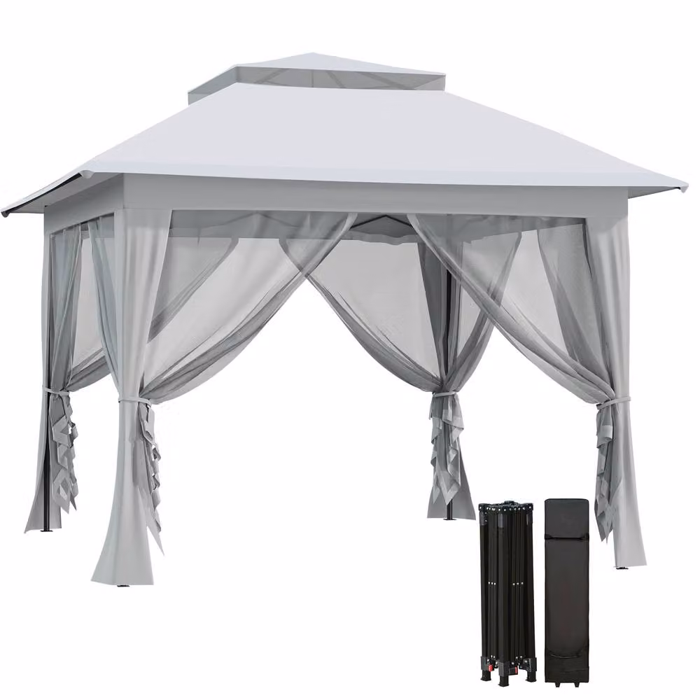 Outsunny Pop-up Tent Gazebo Shelter with Steel Frame, Grey, W: 360 cm, D: 360 cm, H: 298 cm – 3