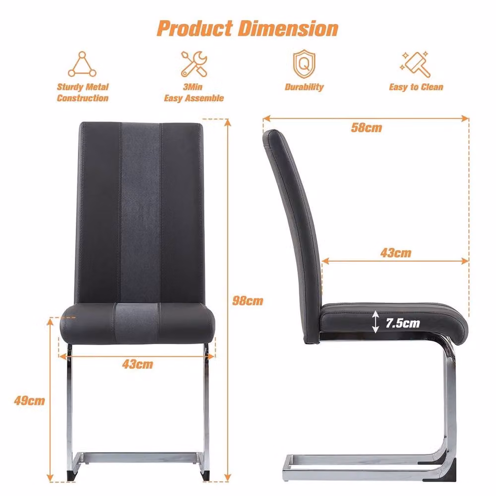 FORGEVIO Set of 2 High Back Dining Chairs in Dark Grey Leather – 2