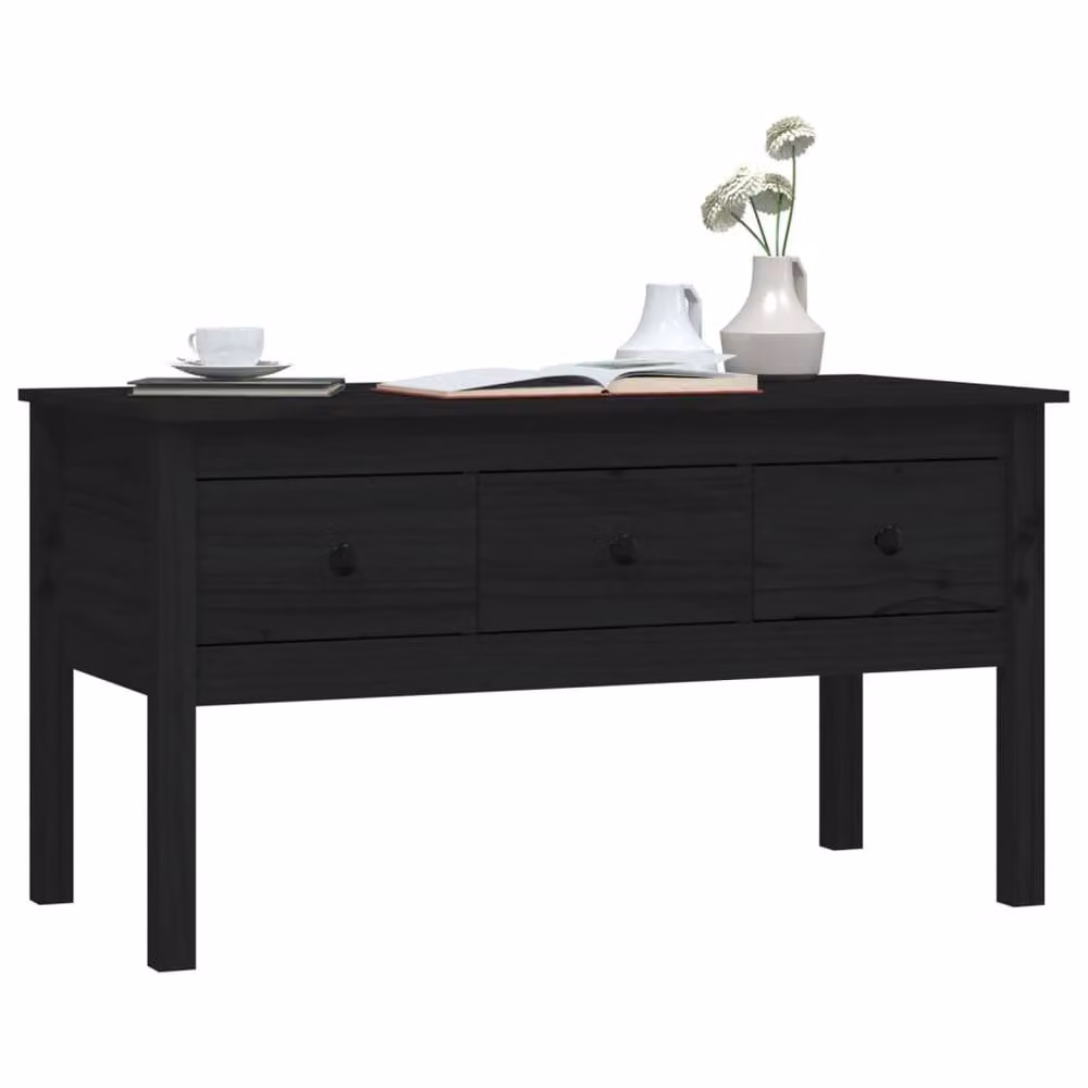 Berkfield Home Black Rustic Solid Pine Coffee Table W: 102 cm, D: 49 cm, H: 55 cm – 3