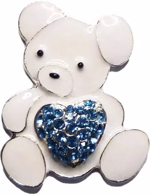 Syntego White Enamel Teddy Bear with Blue Diamante Heart Charm Embellishment