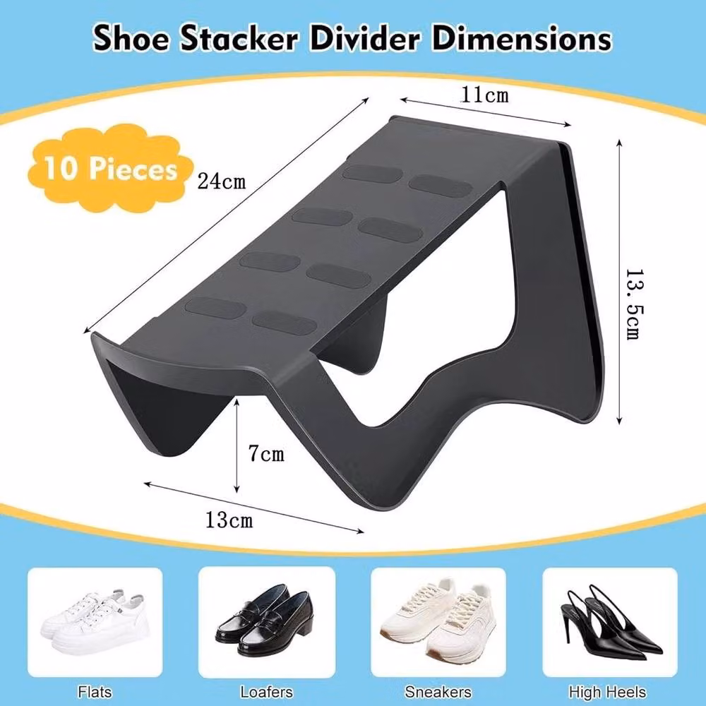Kelvenix 10-Piece Plastic Shoe Slot Organizer and Wardrobe Divider in Black – 2