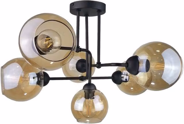 Netlighting Monde Multi Arm Semi Flush Ceiling Light in Black, Diameter: 55 cm, 6x E27