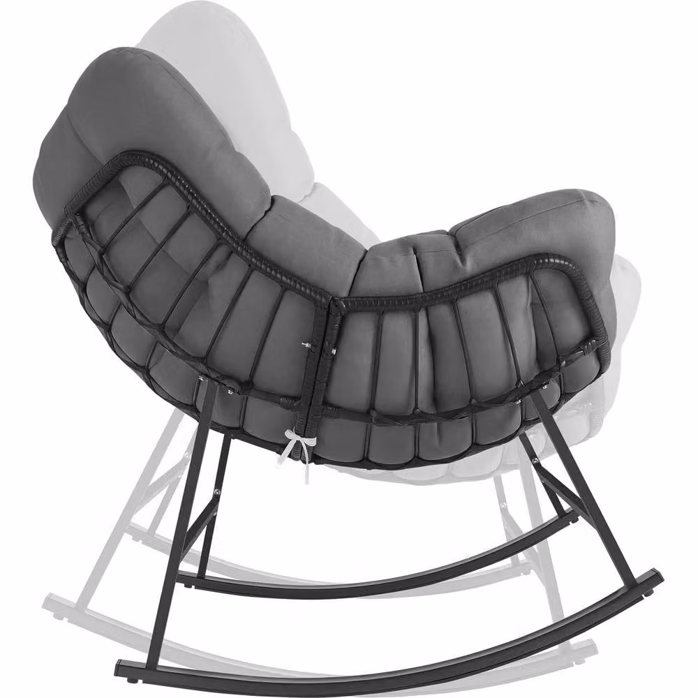 tectake Tami Rocking Chair in Grey with Upholstered Cushions and Powder Coated Steel Frame – 3