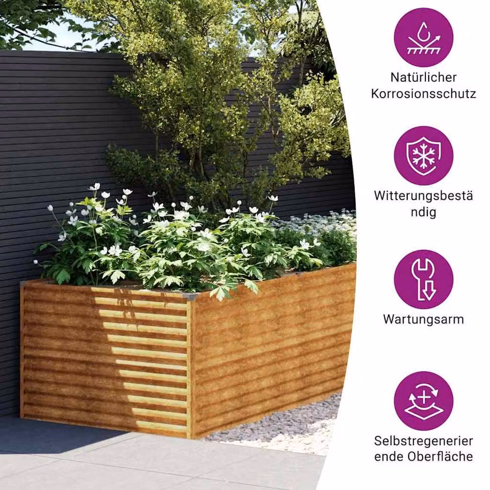 Berkfield Home Garden Raised Bed in Brown Corten Steel, W/D/H: 479 x 100 x 69 cm – 4