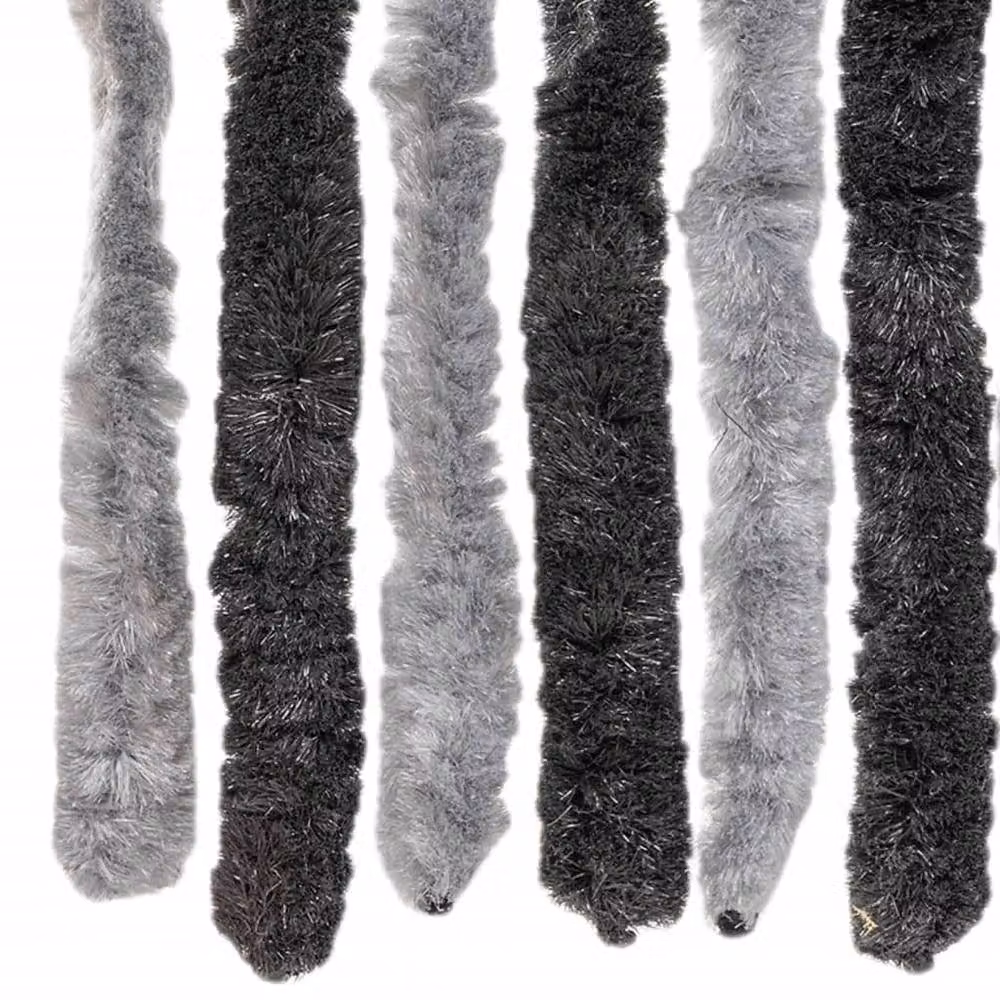 Berkfield Home Striped Chenille Fly Curtain in Grey and Black, W: 56 cm, H: 200 cm – 5