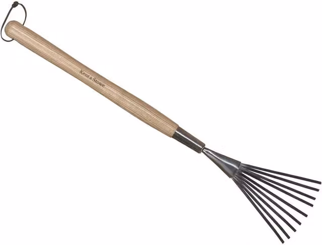 Kent & Stowe Stainless Steel Hand Border Rake with Wooden Handle in Silver and Multicolour