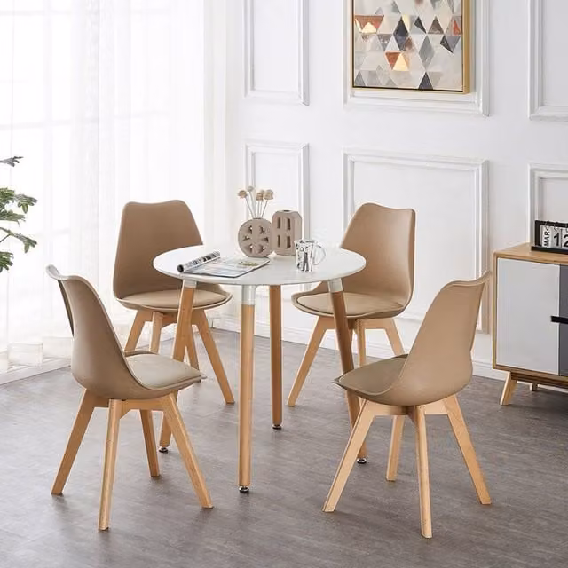 Life Interiors Lorenzo Round Dining Set with Table and 4 Chairs in Brown and Beige