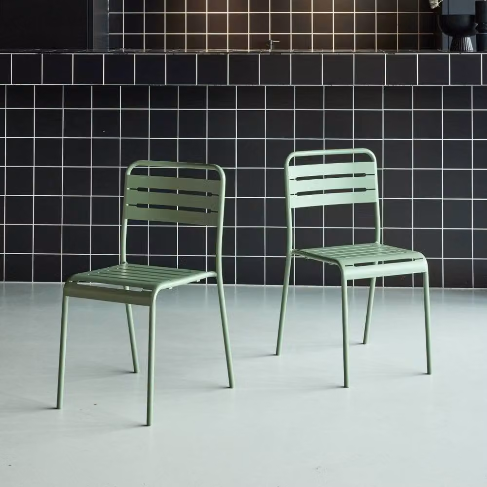 sweeek Pair of Stackable Steel Garden Chairs in Green – 2
