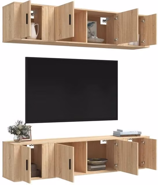 Berkfield Home Classic 6 Piece TV Cabinet Set in Sonoma Oak and Beige
