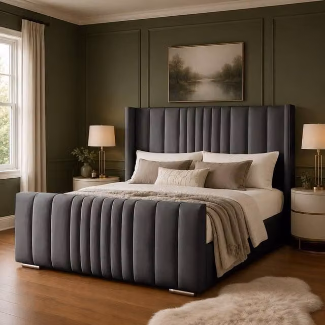Desire Deco Luxury Austin Wingback Panel Bed Frame in Anthracite Grey Velvet, W/D/H: 120 x 200 cm