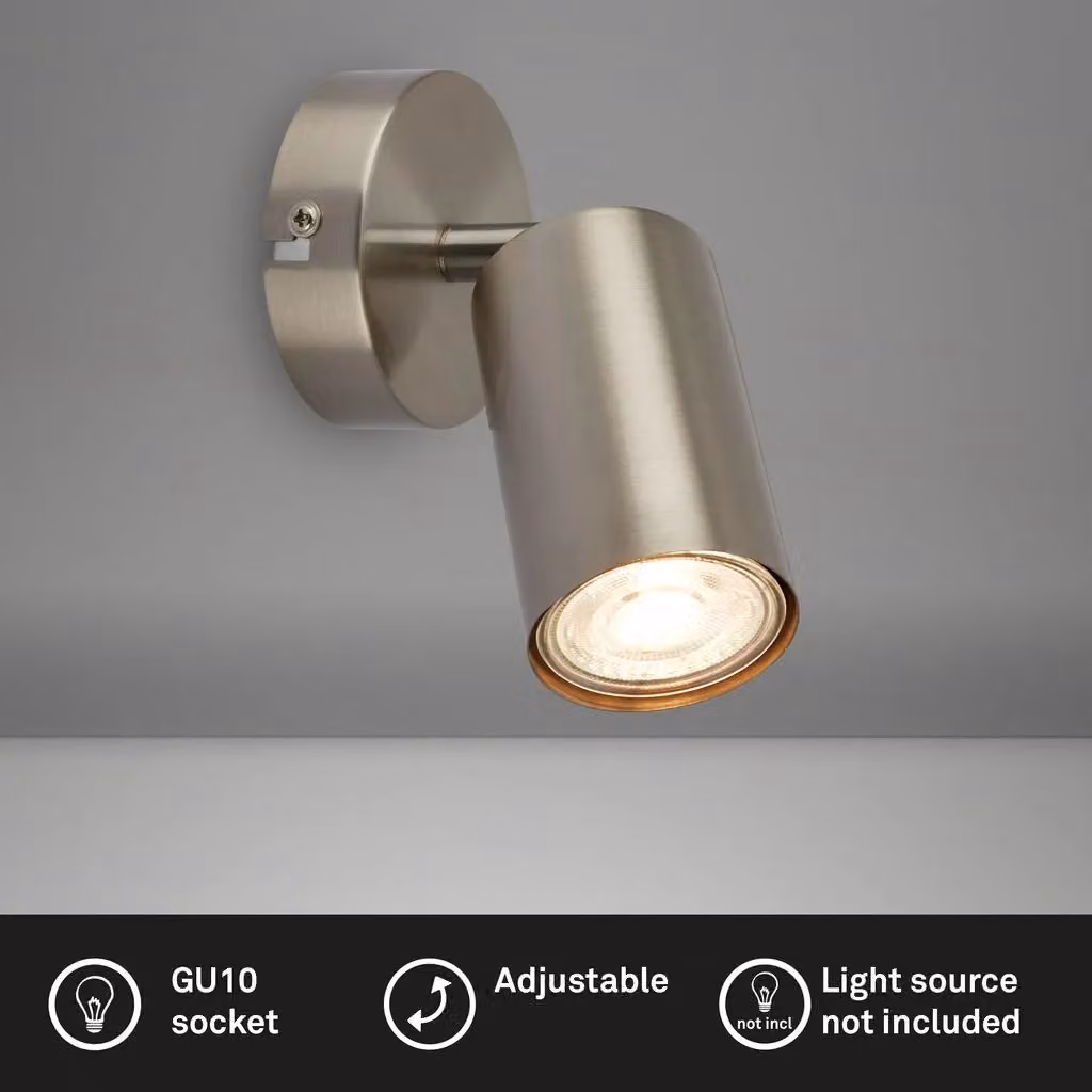Briloner Adjustable Metal LED Wall Light with GU10 Socket in Silver Grey, H 15.5 cm x W 8 cm x D 8 cm – 2
