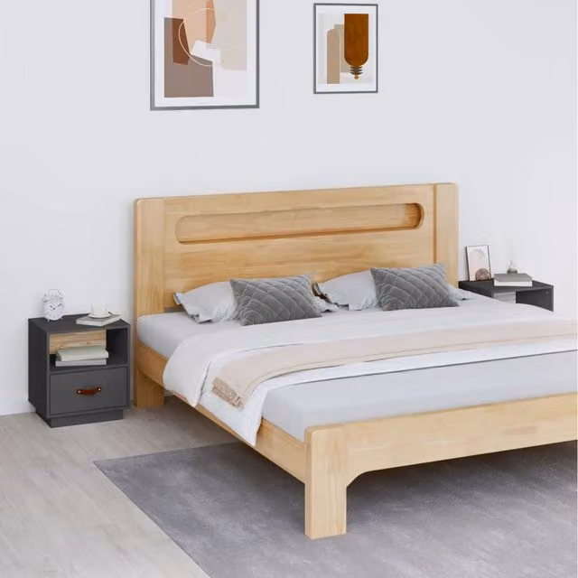 Berkfield Home Set of 2 Grey Rustic Solid Wood Pine Bedside Cabinets W: 40 cm, D: 34 cm, H: 45 cm