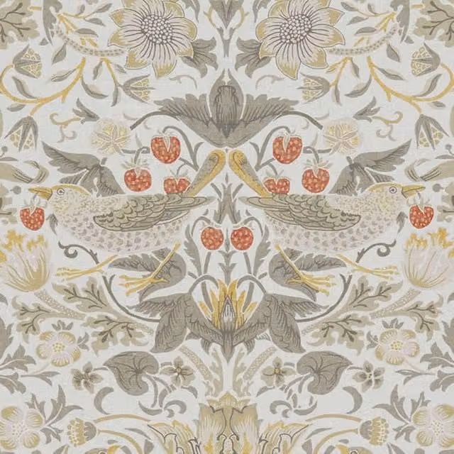 William Morris At Home Strawberry Thief Fabric in Ochre and Multicolour