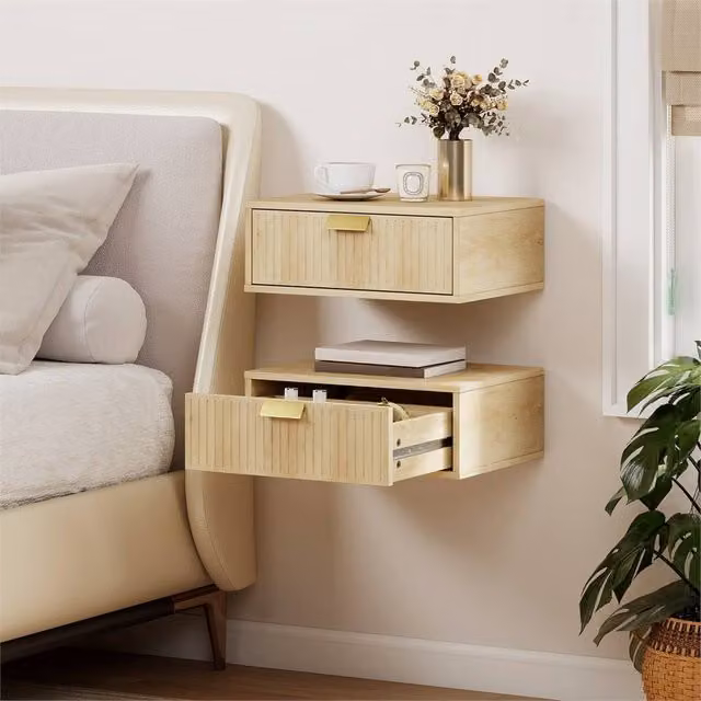 EONLION Set of 2 Light Oak Floating Nightstands – 1