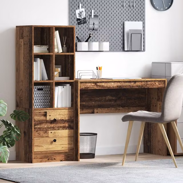 Berkfield Modern Writing Desk with Storage in Brown Old Wood Finish – 1