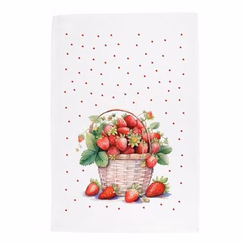 Purely Home Strawberry Basket Cotton Tea Towel in Multicolour and White, W: 67 cm, H: 45 cm