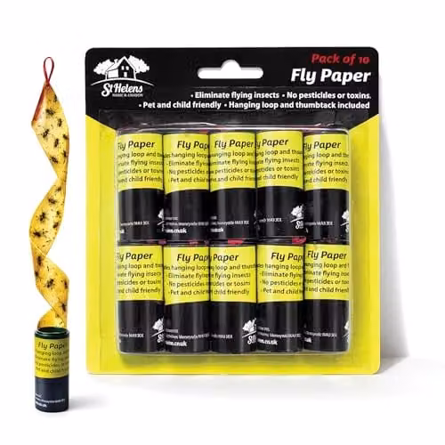 St Helens Home Garden Non-Toxic Fly Paper Rolls, 10 Pieces, Black