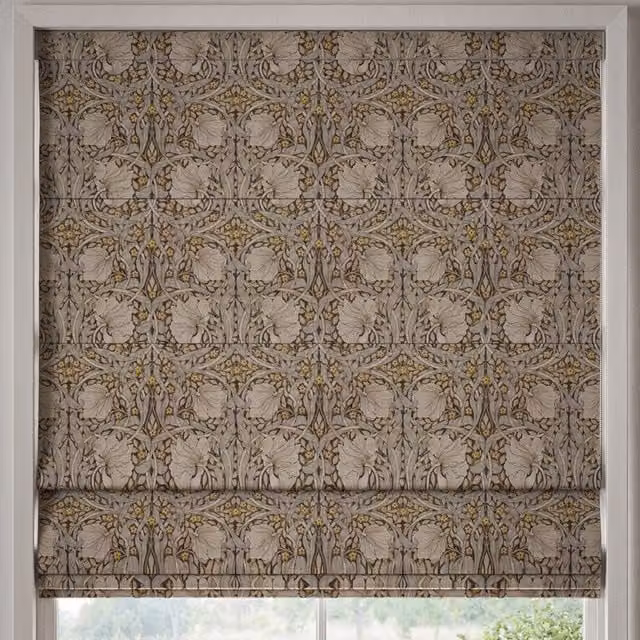 William Morris At Home Pimpernel Made to Measure Blackout Roman Blind in Flint Grey Multicolour Floral Design