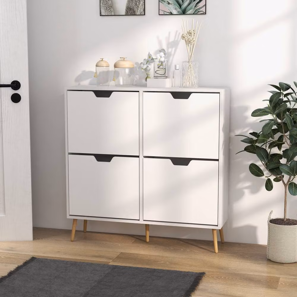 ERGOVEXA White Scandinavian Style Shoe Storage Cabinet with 4 Tilting Compartments and Internal Shelves – 3