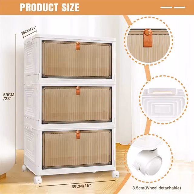 Nordara 3 Tier Plastic Storage Drawer Tower with Castors in White – 1