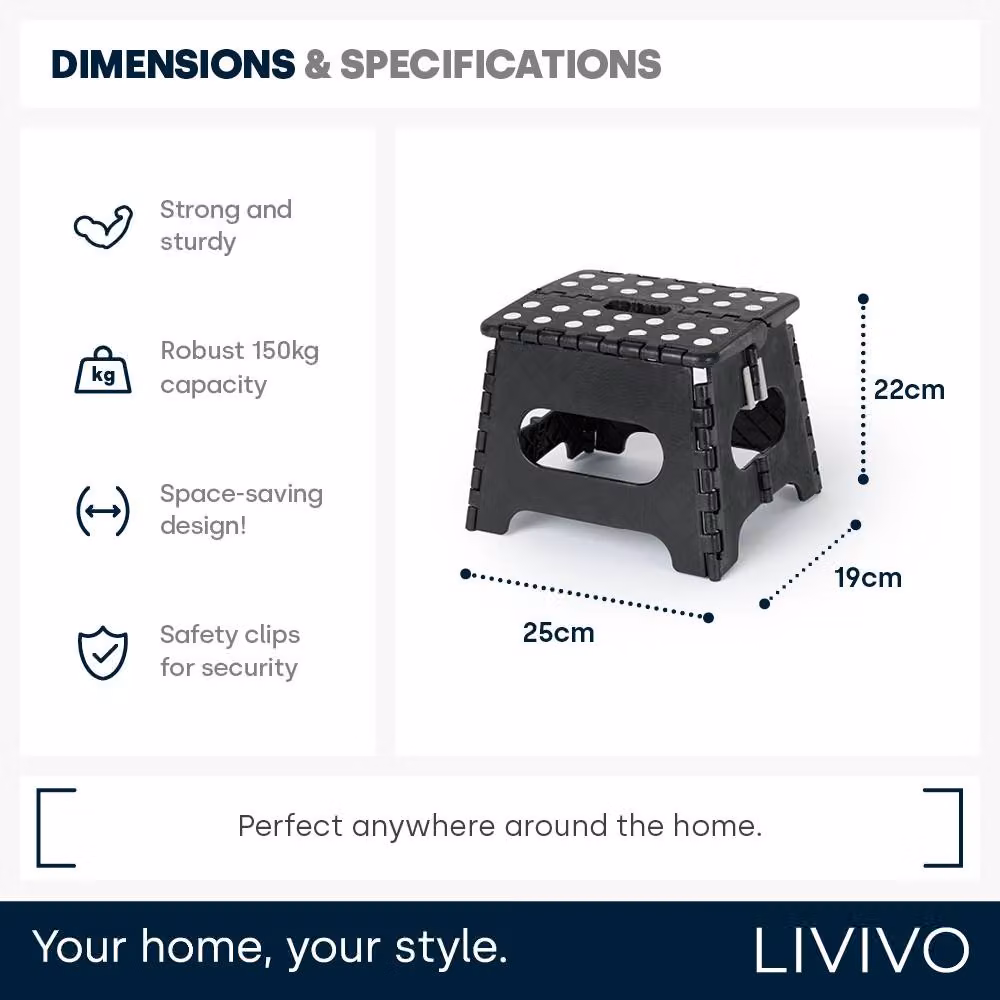 LIVIVO 9 Inch Folding Step Stool, Black, 150kg Capacity – 8