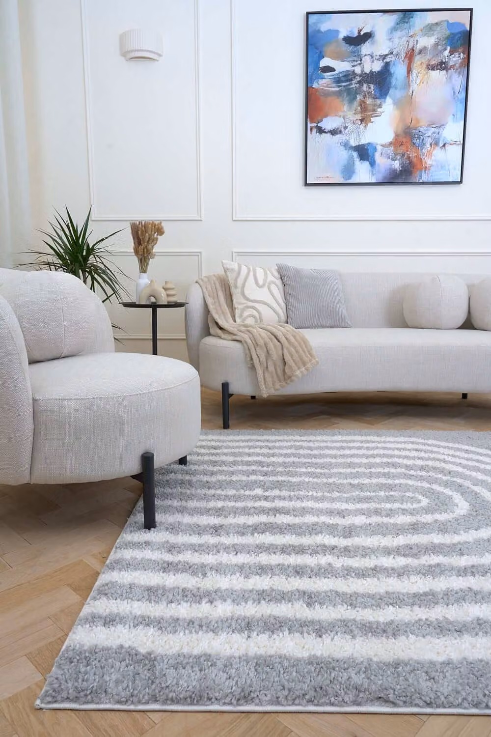 THE RUGS Moodi Rainbow Design Shaggy High Pile Living Room Rug in Grey and Multicolour, W: 160 cm, L: 230 cm – 1