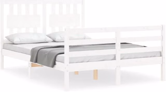 Berkfield Home White Double Solid Pine Wood Bed Frame with Headboard