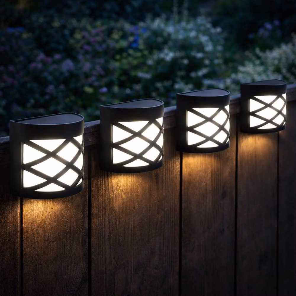 Gardenwize Pack of 4 Solar Powered LED Deck Fence and Wall Lights in Black with Warm White Light and IP65 Waterproof Rating – 2