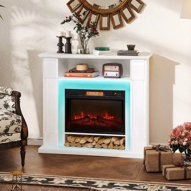 HOMCOM White Electric Fireplace and Mantel for Spaces up to 30 m2