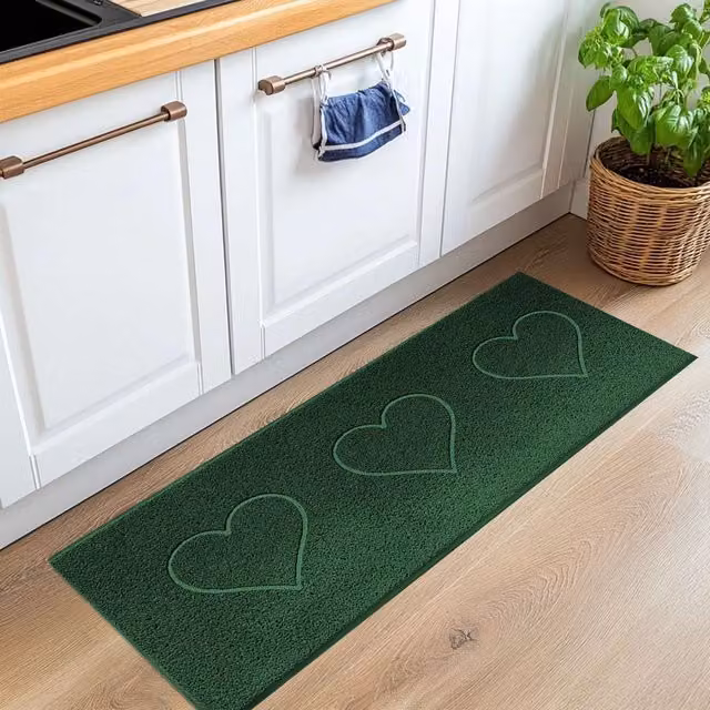 Nicoman Green PVC Spaghetti Heart Embossed Runner Rug, W: 60 cm, L: 150 cm