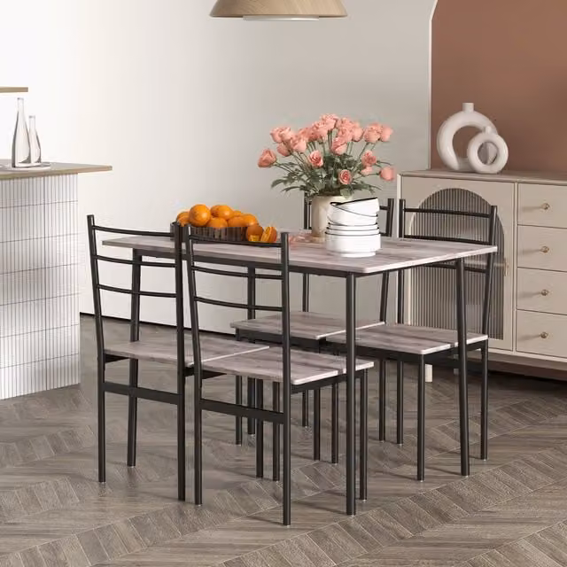 HOMCOM 5 Piece Industrial Dining Table and 4 Chairs Set in Brown