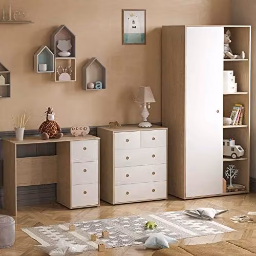 Junior Vida 3 Piece Childrens Bedroom Furniture Set in White and Oak