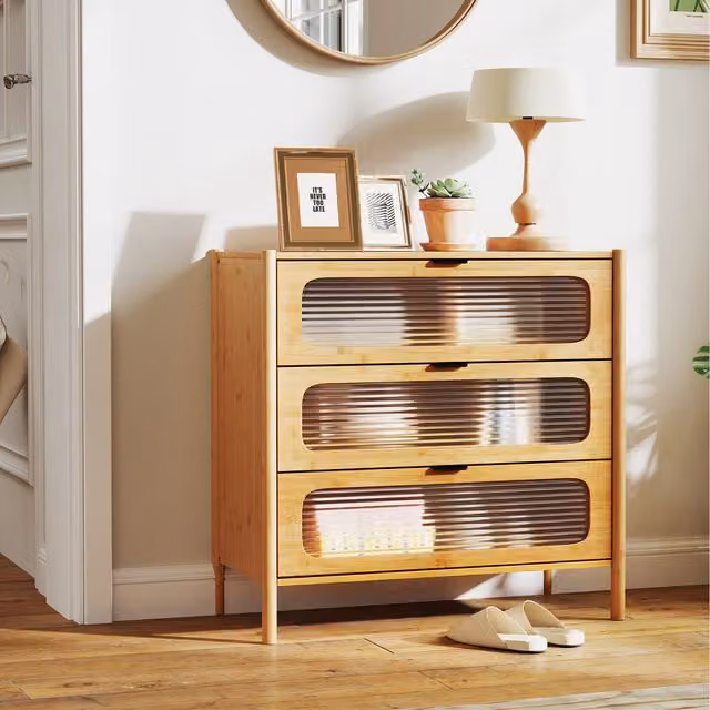 COSTWAY Mid Century Modern Brown Bamboo Chest of Drawers with Soft Close Drawers