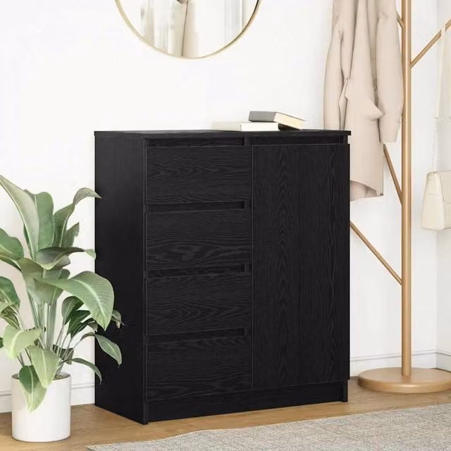 Berkfield Home Black Oak Sideboard with Drawers, W/D/H: 71 x 35 x 84 cm