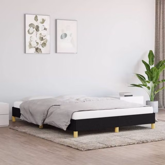 Berkfield Home Upholstered Fabric Bed Frame in Black, W: 135 cm, L: 190 cm – 1
