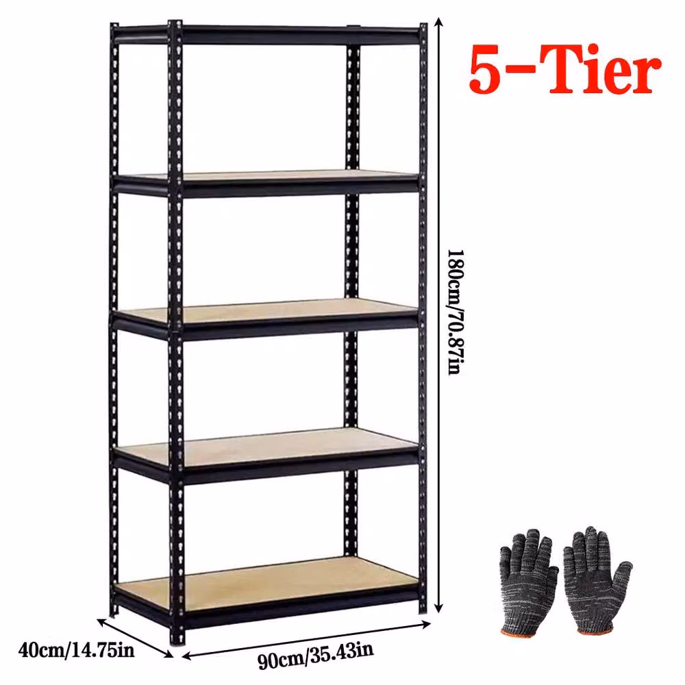 Ventryn Black 5-Tier Adjustable Floor-Standing Storage Rack, H 180 x W 90 x D 40 cm – 2